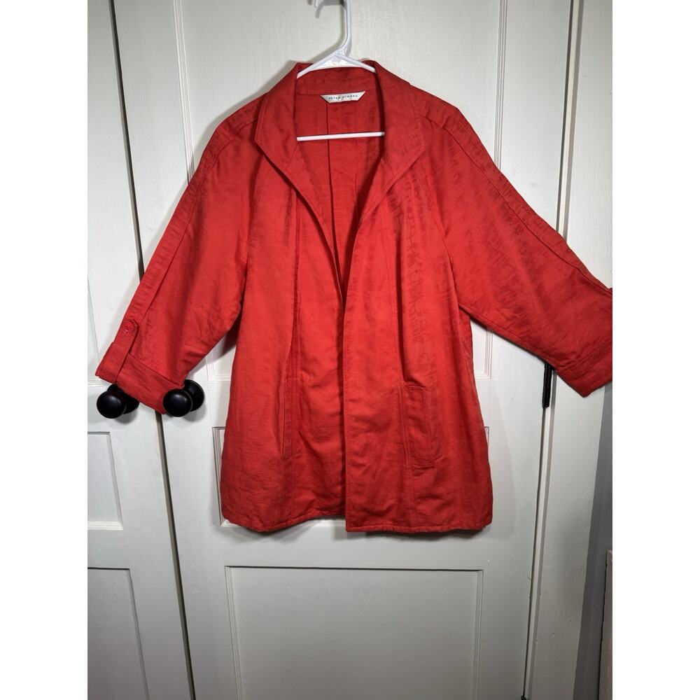 Peter Nygard Open Front Jacket Cotton/Linen Orange Red XL Lagenlook Minimalist